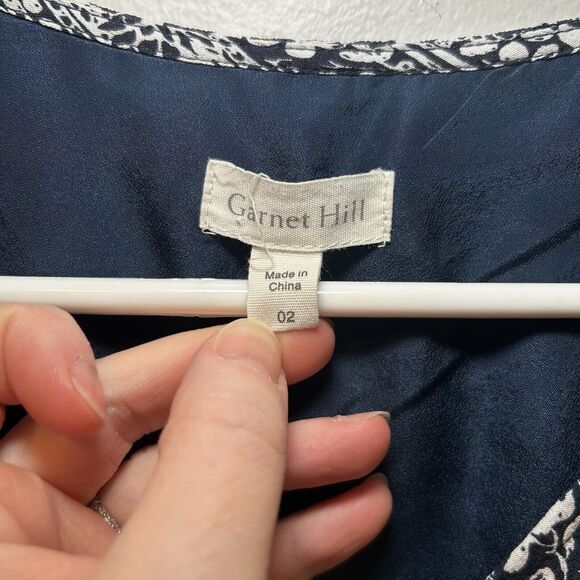 Garnet Hill Mini Dress 02 Tunic Blue White Floral Pockets Boho Hippie Cottage S - Picture 2 of 7